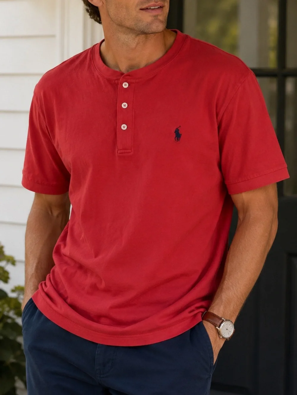 Polo Ralph Lauren Pink Featherweight Mesh Short-Sleeve Henley Polo Navy Pony